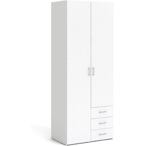 Abitare – Armoire blanche 77x200 cm avec 2 portes et 3 tiroirs – Panneaux composites – Design fonctionnel pour chambre moderne