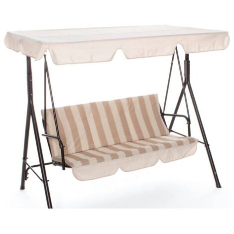 Abitare – Balancelle de jardin 3 places 170x110x153 cm – Structure en fer enduit de poudre – Coussins polyester beige rayé 8 cm d'épaisseur