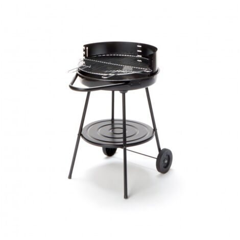 Abitare – Barbecue charbon 68x51x81 cm – Structure en acier noir – Hauteur de cuisson 67/78,5 cm – Grille en acier chromé – Déplacement facile avec roues