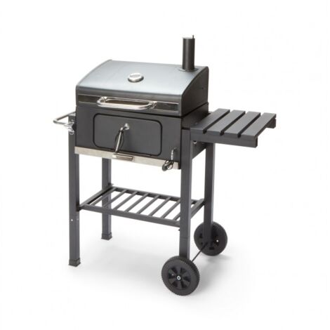 Abitare – Barbecue charbon avec four en acier noir mat 104,5x62,5x98,5 cm – Grilles en acier chromé – Tiroir collecteur et étagère latérale