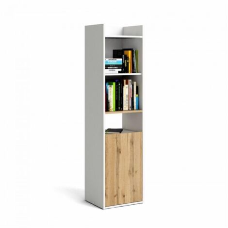 Abitare – Bibliothèque chêne et blanc mat 154 cm – 1 porte – 4 étagères – Structure en panneaux mélaminés – Dimensions L 40 x P 34,45 x H 153,9 cm