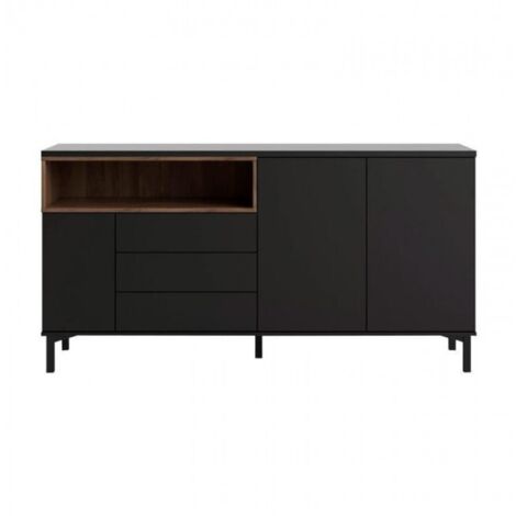 Abitare – Buffet Fidenza 175 x 89 cm – Panneaux composites en bois noir mat et noyer – Capacité tiroirs L 52,1 x P 43,6 x H 10,7 cm