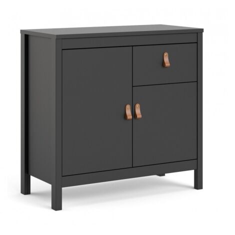 Abitare – Buffet noir mat 82x38.4 h 79.7 cm avec tiroir et 2 portes – Structure en bois mélaminé – Design industriel pour salon