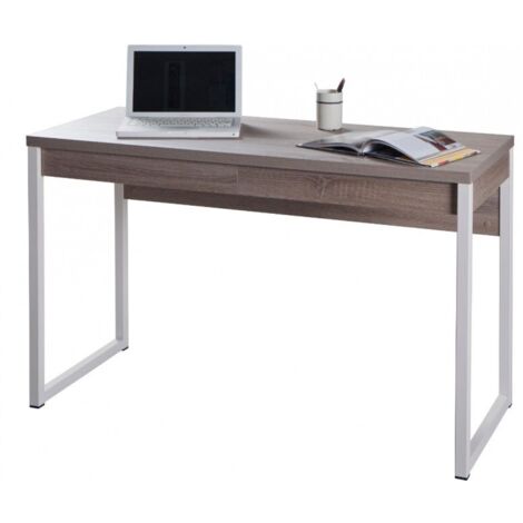 Abitare – Bureau droit 120x50 cm chêne foncé – Panneau mélaminé 22 mm – Pieds en métal – 2 tiroirs de rangement