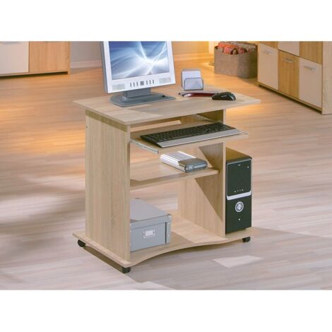 Abitare – Bureau droit 80x50 cm en aggloméré chêne – Étagère supérieure coulissante – Dimensions compactes pour espaces réduits