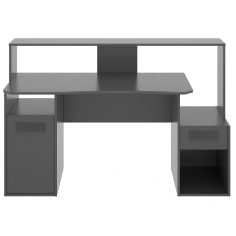 Abitare – Bureau gamer graphite 154x62x85 cm – Structure en panneaux de particules – Avec tiroir et porte – Design moderne pour gamers