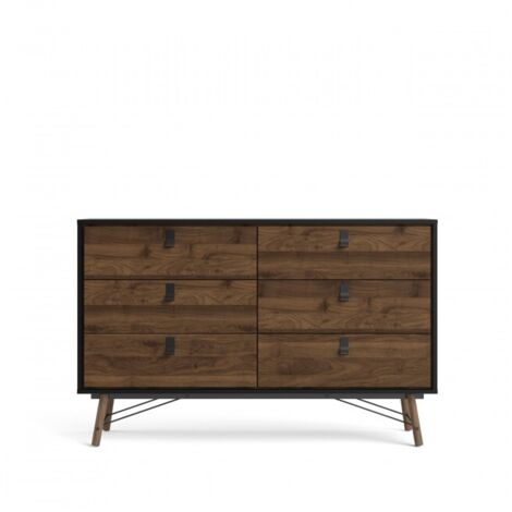 Abitare – Commode 150x95 cm noir mat et noyer – 6 tiroirs – Panneaux composites en bois – Style industriel moderne