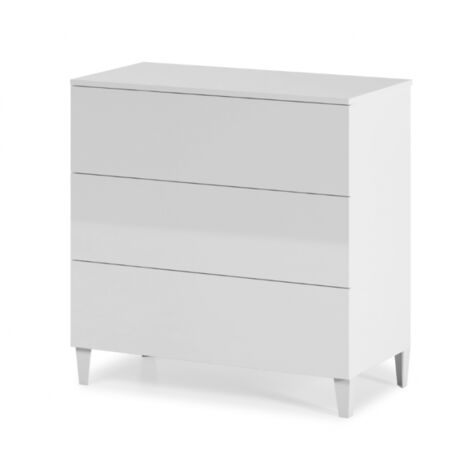 Abitare – Commode 80x40x80 cm blanc brillant avec 3 tiroirs – Panneaux de particules mélamine 15mm – Tiroirs avec glissières métalliques coulissantes