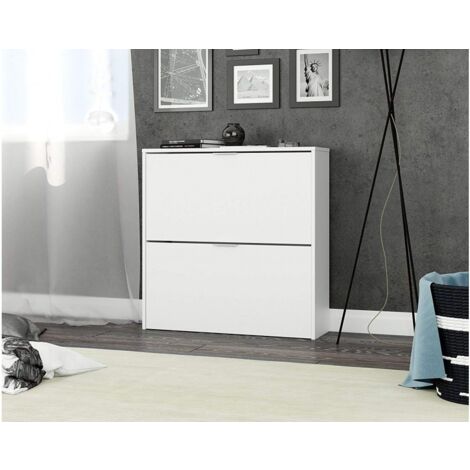 Abitare – Meuble à chaussures blanc 75x22x76 cm – Étagère à chaussures moderne – Panneau aggloméré mélaminé – Finition blanc mat - 22x75x76h