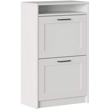 Abitare – Meuble à chaussures blanc mat double profondeur – 2 portes – Compartiment pour 12 paires – Panneaux de fibre de bois composite – L 60 x P 30 x H 99.5 cm