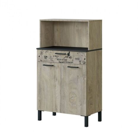 Abitare – Meuble de cuisine 72x40x126 cm en panneaux mélaminés chêne et gris anthracite – 2 portes avec poignées ABS – Tiroir avec glissières métal