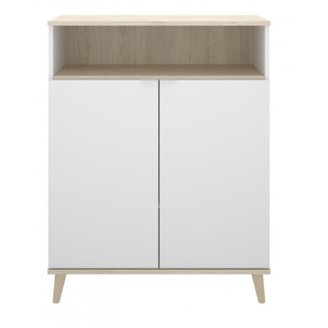 Abitare – Meuble de cuisine 80x40x102 cm blanc mat et chêne naturel – Deux portes avec étagère ouverte – Structure en panneaux de particules laminés