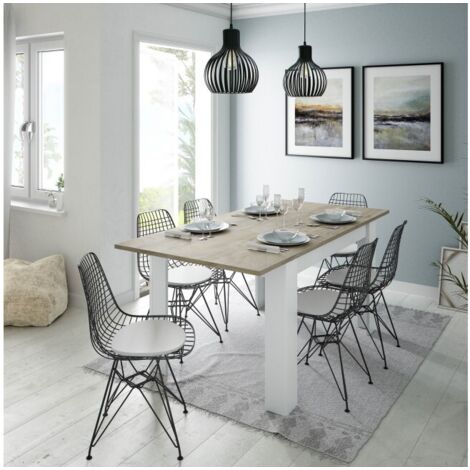 Abitare – Table extensible blanche 140/190x90x78 cm – Accueille jusqu'à 8 personnes – Panneau mélaminé – Finition chêne et blanc mat - 90x190x78h