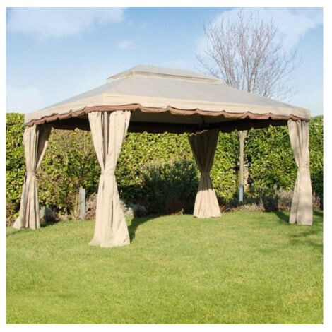 Abitare – Tonnelle de jardin 4x3 m en aluminium peint – Gazebo avec rideaux latéraux en polyester – Finition beige – Installation rapide