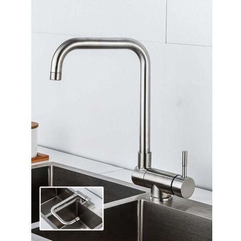 Abklappbarer Küchenmischer, Klappbarer Küchenhahn, Unterfenster-Küchenhahn 180° klappbar/360° drehbar, gebürstetes Silber