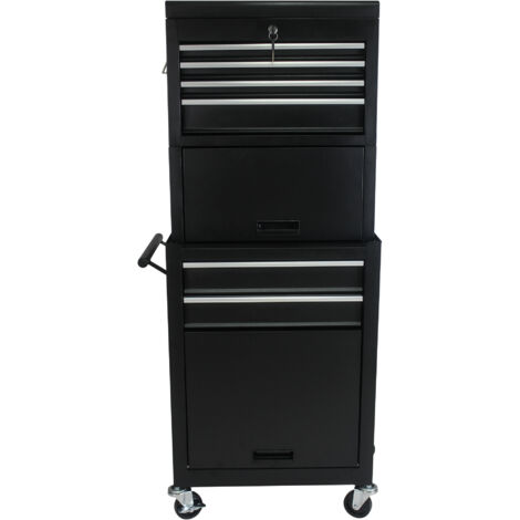 Abnehmbarer 2-in-1-Werkstattwagen – H 110 cm – 6 Schubladen & Schrank mit Doppeltür – abschließbarer Werkzeugwagen auf Rollen – Schwarz
