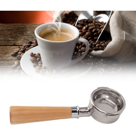 Abnehmbarer Kaffeesiebträger, bodenloser Siebträger aus Buchenholz, Typ A2, 58 mm bodenloser Siebträger, kompatibel mit Breville, Edelstahlgriff, universeller Filterhalter für professionelle Kaffeemas