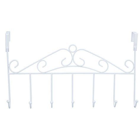 Abnehmbarer Türorganizer mit 7 Haken für Handtücher, Taschen und Jacken – Weiß