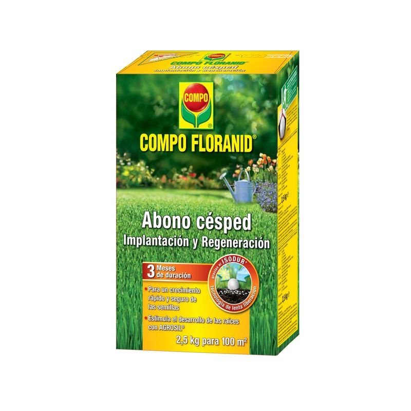 

Abono Floranid implantación y regeneración césped 2,5 kg - Compo