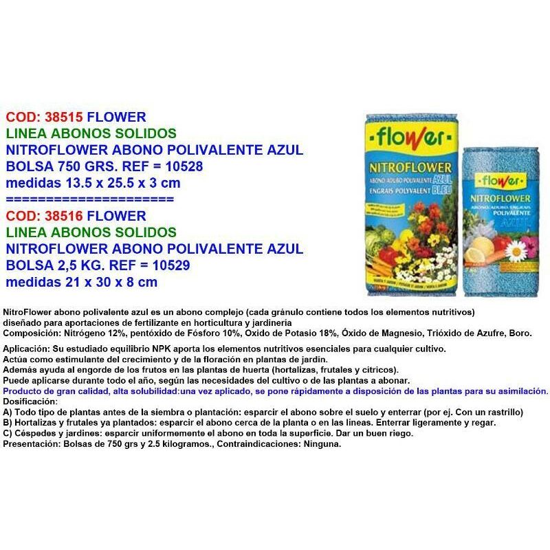 

flower abono polivalente azul 2,5 kg nitroflower 10529 - Mibricotienda