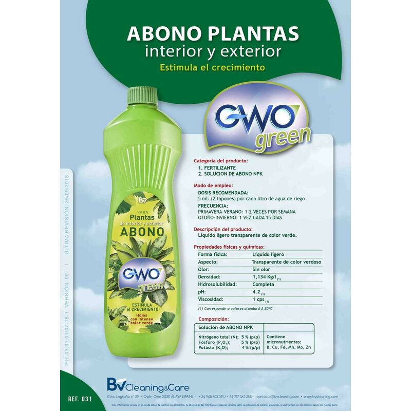 

Abono para plantas de interior y exterior GWO Green - Caja 20x500ml