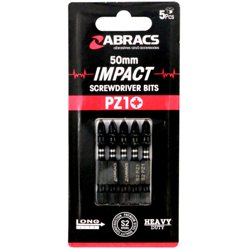 Abracs Impact Screw Driver Bit PZ2 50mm - 5 Pack - Box of 5 Black 50mm