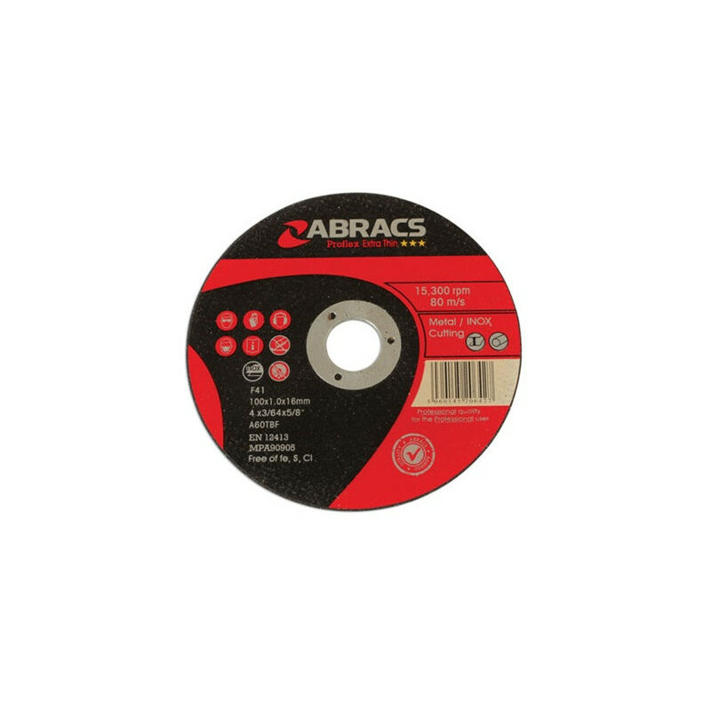 Thin Cutting Discs - 100mm x 1mm - Pack of 10 - 32144 - Abracs