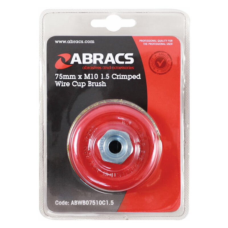 Abracs Crimped Cup Brush 75mm x M10 1.5 Pitch 1pc 32132 - Connect