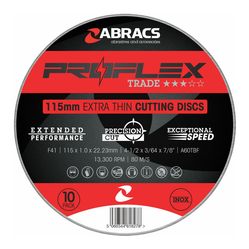 Connect - Abracs Extra Thin Flat Cutting Discs 115mm x 1.0mm 10pc 32068