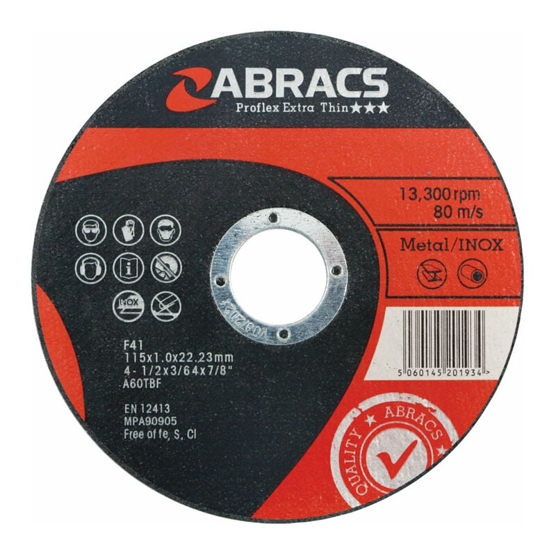 Connect - Abracs Extra Thin Flat Cutting Discs 115mm x 1.0mm 5pc 32067