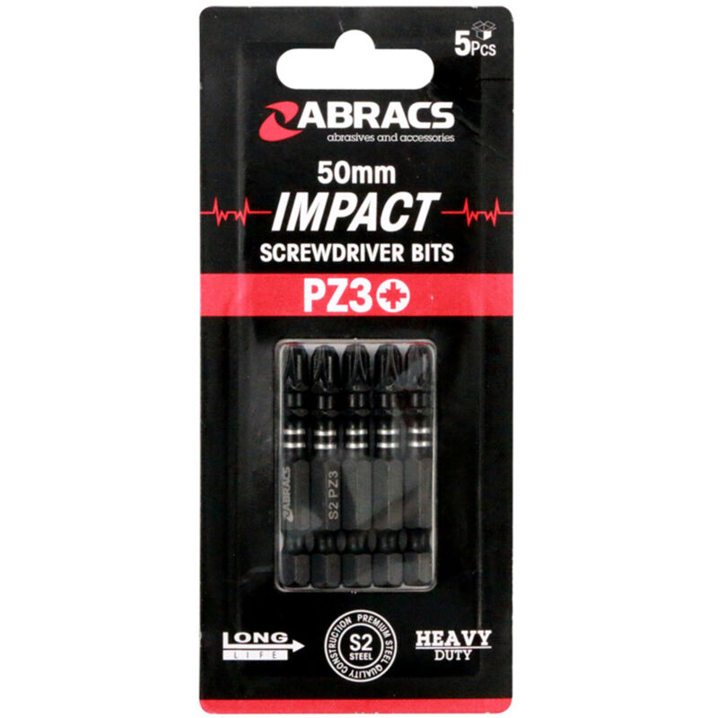 Abracs Impact Screw Driver Bit PZ3 50mm - 5 Pack - Box of 5 Black 50mm