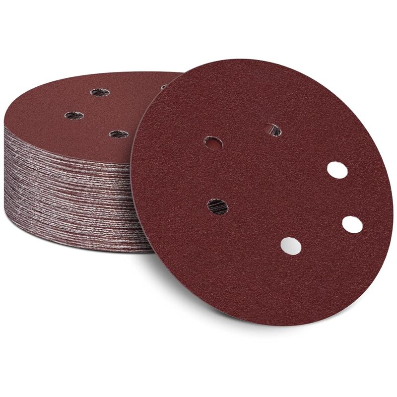 Abrasif et papier de verre Lot de 50 disques de ponçage auto-adhésifs de 150 mm - 15,2 cm - Papier abrasif auto-agrippant pour ponceuse orbitale