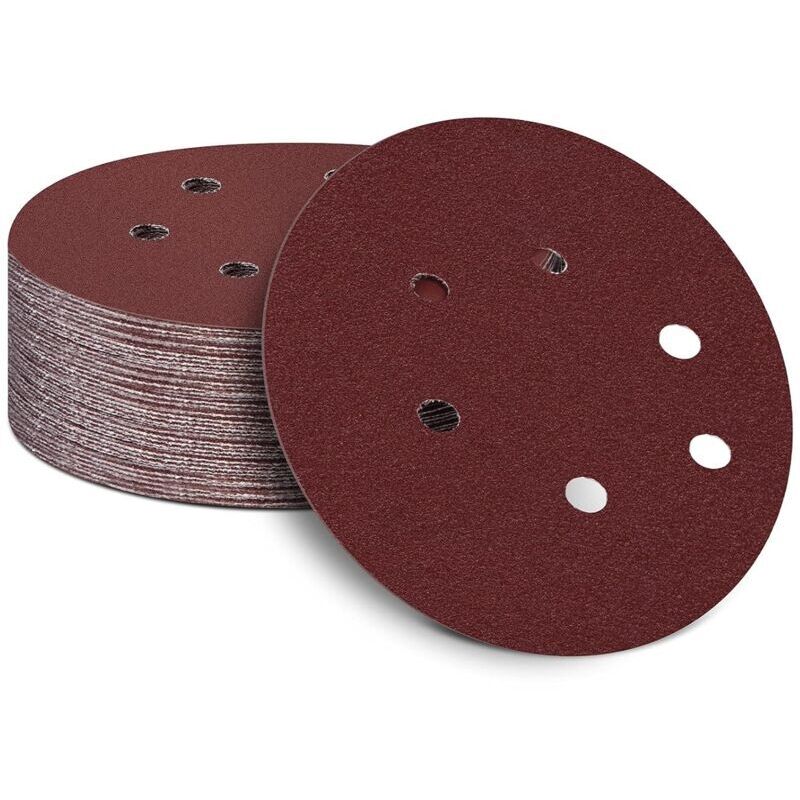 Abrasive and Sandpaper Pack of 50 Self-Adhesive Sanding Discs 150 mm - 15.2 cm - Hook and Loop Sandpaper for Random Orbital Sanders (180 Grit)