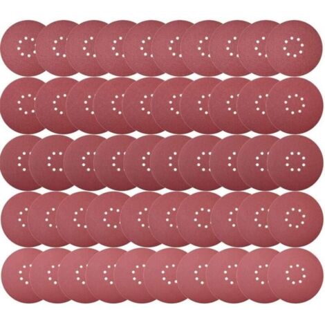 Abrasive Disc, Sanding Discs, 225mm 8-Hole Abrasive Disc 50pcs, 225mm Sanding Discs 10X P40/60/80/120/240, Self-Adhesive Abrasive Discs for Long Neck Sanders