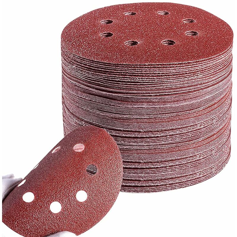 Image of Sandpaper Sanding Disc Set 125mm │100 Pieces Sandpaper 8 Holes Round │ 20x P40/P60/P80/P120/P240 Grit │ Sanding Disc for Orbital Sander for Wood