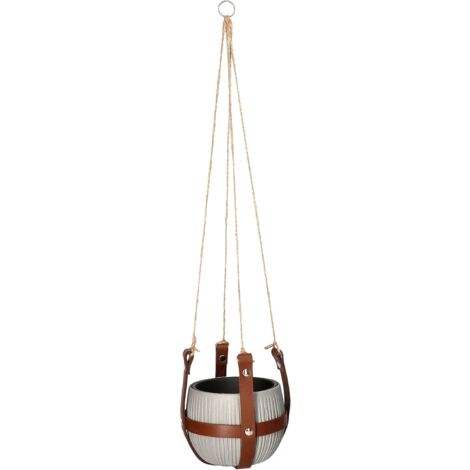ABRATO Pot de fleurs en cuir marron avec suspension + pot de fleurs