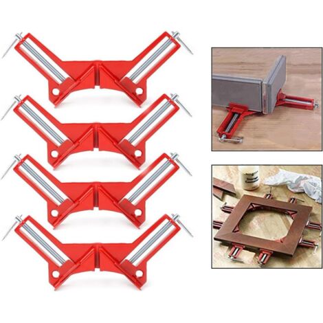 Abrazadera angular de 90 grados - Juego de 4 - Abrazadera angular ajustable, abrazadera angular para marcos de fotos, abrazadera angular para soldadura de madera, color rojo