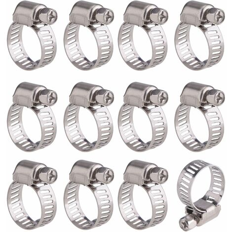 Abrazadera De Manguera Ajustable De 12 Piezas Abrazaderas De Manguera De Acero Inoxidable Sujetador De Clips (9-16 Mm)