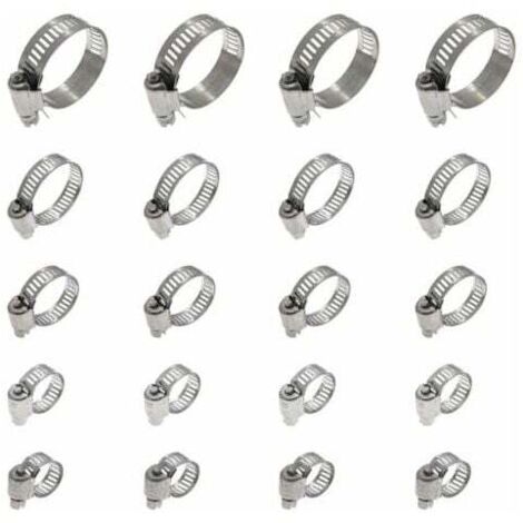 Abrazadera de manguera ajustable de 16-25 mm, abrazadera de manguera de acero inoxidable 304, abrazadera de manguera de metal, 20 piezas