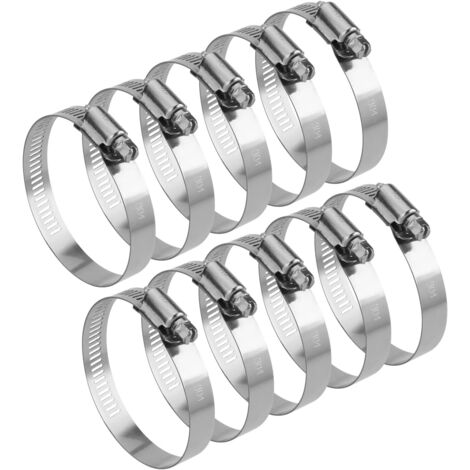 Abrazadera de tubo de acero inoxidable de 2,5 pulgadas con engranaje helicoidal ajustable de 46 a 70 mm, 10 piezas (2,5 pulgadas)