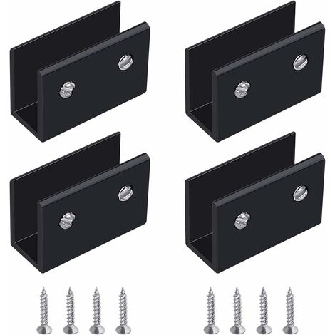 Abrazadera de vidrio, 4 piezas Soporte de estante de vidrio montado en la pared Soporte de estante de vidrio negro, Abrazadera de estante de vidrio ajustable de aleación de aluminio, para vidrio de 10