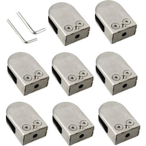 Abrazadera de vidrio 8 PCS 10-12 mm 304 Abrazadera de clip de vidrio de acero inoxidable Soporte Parte posterior plana Acabado cromado para balaustrada