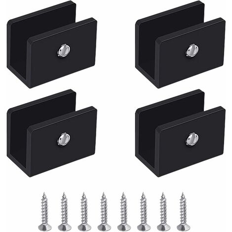 Abrazadera de vidrio, soporte de estante de vidrio de 4 piezas, soporte de estante de vidrio negro, abrazadera de estante de vidrio ajustable, aleación de aluminio, para vidrio de 8-10 mm de espesor