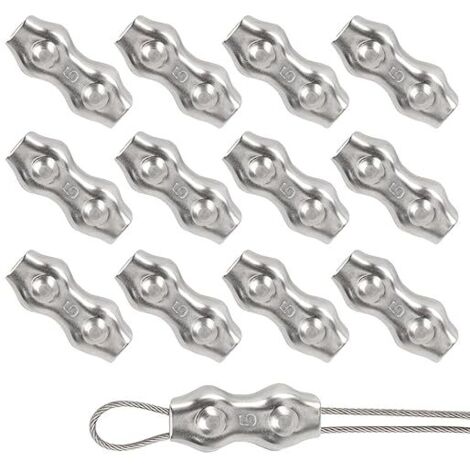 Abrazadera dúplex 12 piezas Abrazadera de cuerda Clip de cable de acero inoxidable 304 Abrazadera de cable M5 Abrazadera de cable de acero de 5 mm para tendedero Tendedero Tendedero Toldo Cercas tempo
