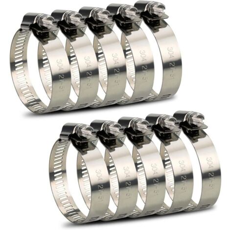 Abrazaderas ajustables para mangueras, de 27 a 51 mm, fabricadas en acero inoxidable 304. Surtido de abrazaderas y clips para mangueras de agua domésticas, gas, automotrices y grifos. 10 piezas (de 27