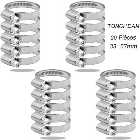 Abrazaderas ajustables para mangueras de acero inoxidable 304, rango de 33 a 57 mm. Surtido de abrazaderas para mangueras de agua doméstica, gas doméstico, mangueras de automóviles y grifos. 20 piezas