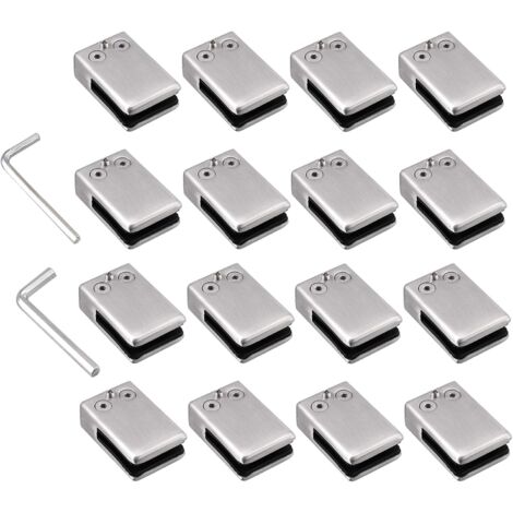 Abrazaderas de vidrio 16 PCS 10-12mm Abrazaderas de vidrio de acero inoxidable 304 Parte posterior plana Soporte de vidrio ajustable para barandilla de escalera, pasamanos