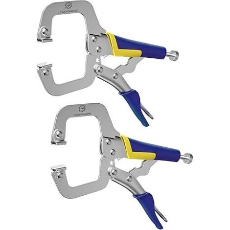 Abrazaderas en C, juego de 2 (30 cm), abrazaderas de acero inoxidable con tornillo ajustable y base giratoria para carpintería y soldadura, hogar y taller - Azul + Amarillo