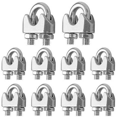 Abrazaderas para cables 10 piezas Abrazaderas para cables de acero de 4 mm de acero inoxidable A4 (V4A) Abrazaderas en U Abrazadera en U M4 Abrazadera para cables de acero Abrazadera para cables de ac