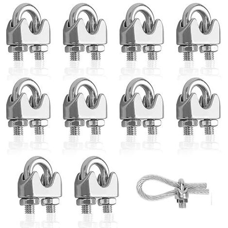 Abrazaderas para cables 10 piezas Abrazaderas para cables de acero inoxidable de 5 mm Abrazaderas en U M5 Abrazadera para cables de acero Cable de acero Cable de acero (Ø 5 mm)
